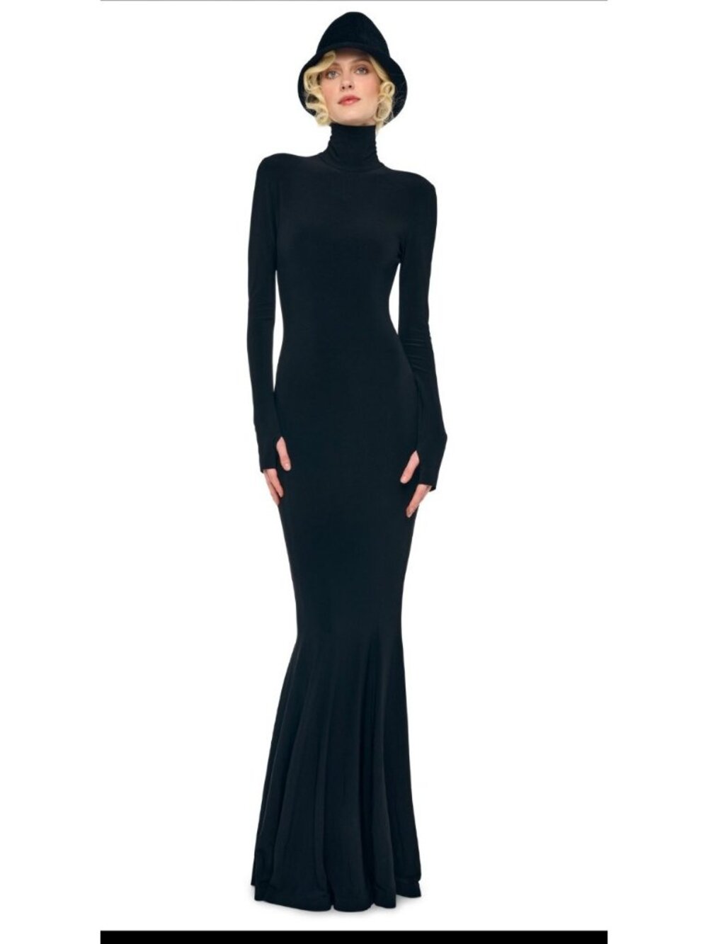 NWT Norma Kamali Long Sleeve Turtle Fishtail Coated Gown Black